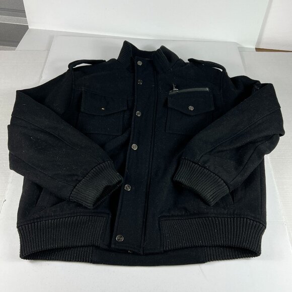 Schott Jacket Men's Extra Large Black Faded Wool Blend Full Zip Bomber Pockets - Picture 1 of 16